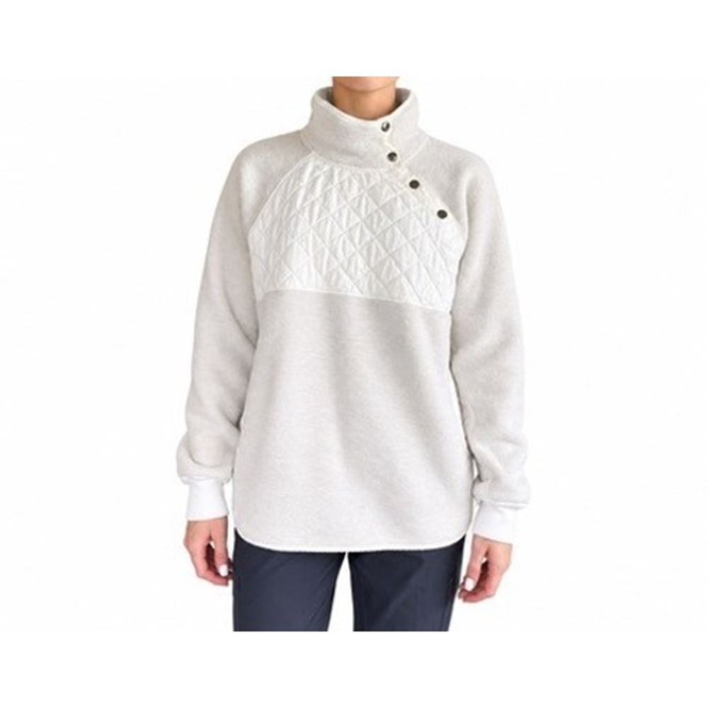 Abercrombie & Fitch Womens Quilted Fleece Snap Mock Neck Pullover Oatmeal Large
